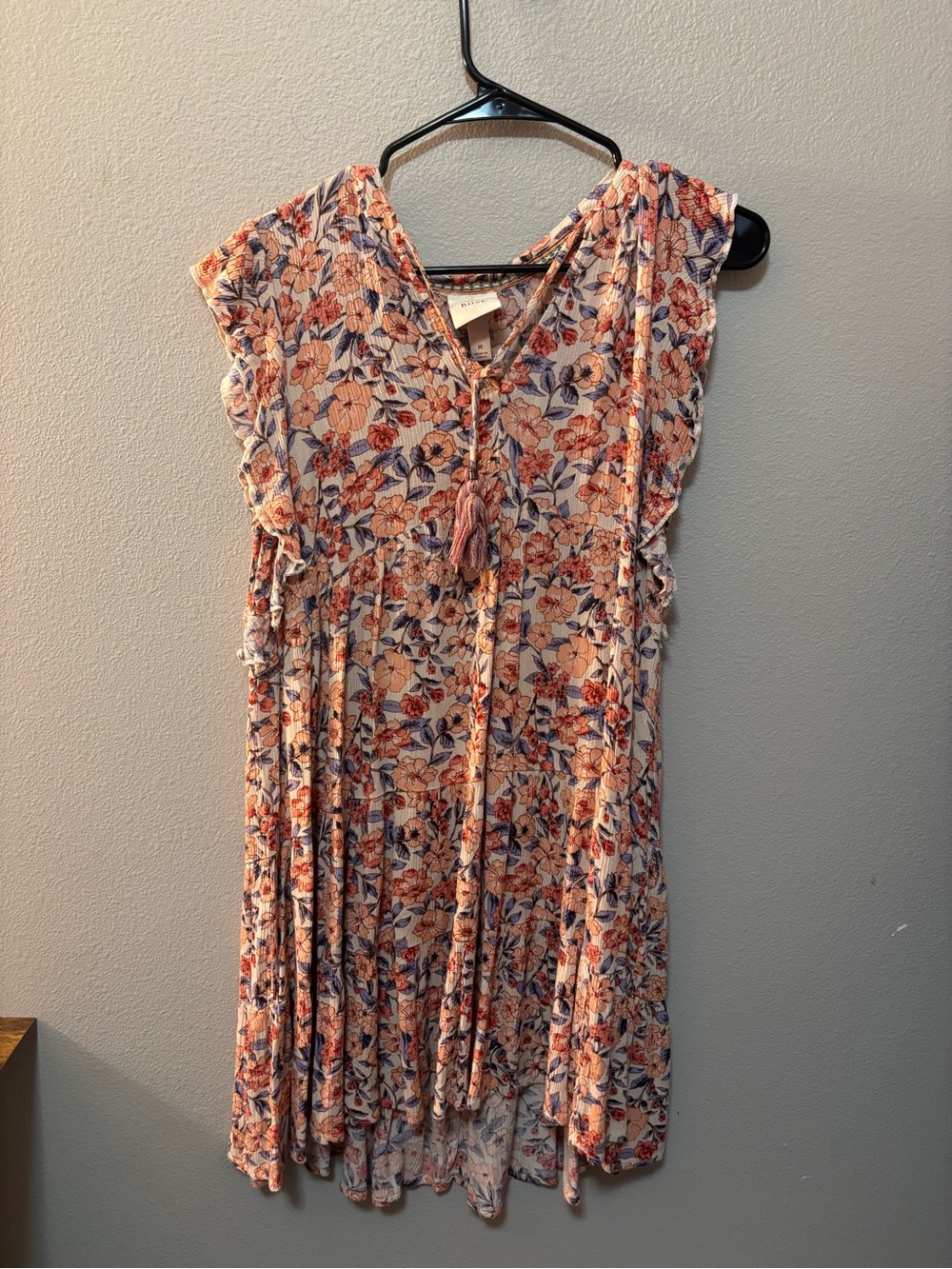 💚$5 Deals- Floral Medium Boho Tassel Tie Sundress - Peach & Navy